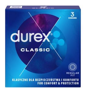 Durex Classic, prezerwatywy ze środkiem nawilżającym, 3 szt.