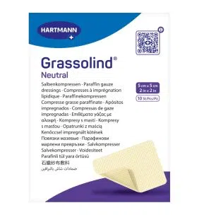 Grassolind neutral, opatrunek siatkowy z maścią, jałowy, 5 x 5 cm, 10 szt.