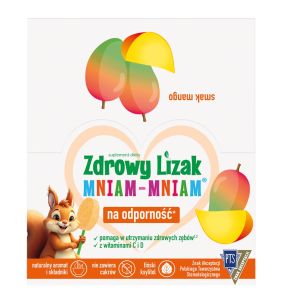 Zdrowy Lizak MniamMniam, na ząbki kości i odporność z witaminą C i D, smak mango, lizaki, 40 szt.