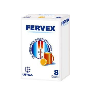 Fervex, 500 mg + 200 mg + 25 mg, granulat do sporządzania roztworu doustnego, 8 saszetek