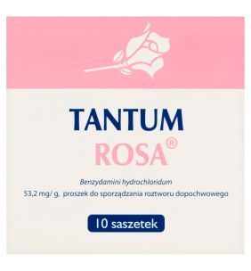 Tantum Rosa, 53,2 mg/g, proszek do sporządzania roztworu dopochwowego, 10 saszetek