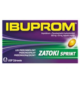Ibuprom Zatoki Sprint, 200 mg + 30 mg, kaps.miękkie, 20 szt