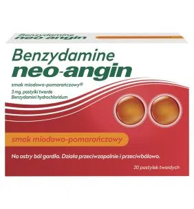 Benzydamine neo-angin, 3 mg, smak miodowo-pomarańczowy, 20 pastylek
