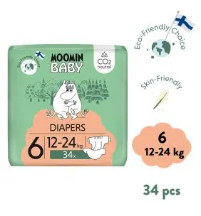 Moomin Baby 6 Maxi 12–24 kg, eko pieluszki, 34 szt.