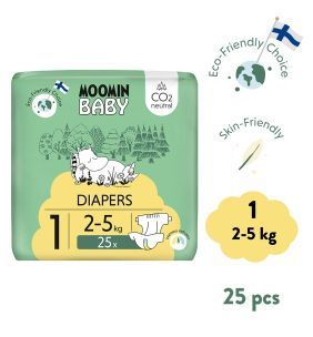 Moomin Baby 1 Newborn 2–5 kg, eko pieluszki, 25 szt.