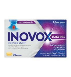 Inovox Express, pastylki twarde, smak miodowo-cytrynowy, 36 szt.