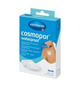 Cosmopor Waterproof, samoprzylepny opatrunek jałowy, 7,2 x 5 cm, 5 szt.