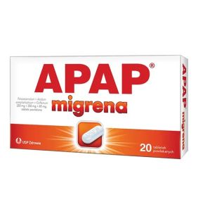 Apap migrena, 250 mg + 250 mg + 65 mg, tabletki powlekane, 10 szt.
