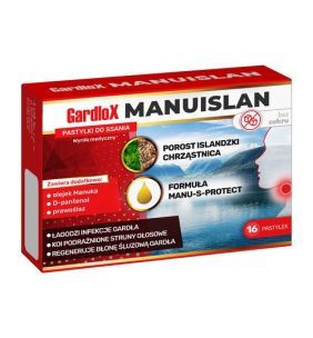 Gardlox Manuislan, pastylki do ssania, bez cukru, 16 szt.