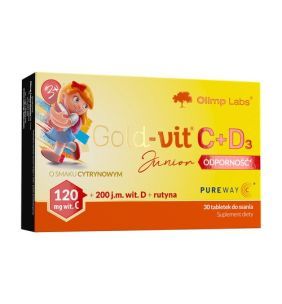 Olimp Gold-vit C+D3 Junior Odporność, tabletki do ssania, smak cytrynowy, 30 szt.