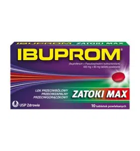 Ibuprom Zatoki Max, 400 mg + 60 mg, tabletki powlekane, 10 szt