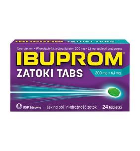 Ibuprom Zatoki Tabs, 200 mg+6,1 mg, tabletki drażowane, 24 szt.