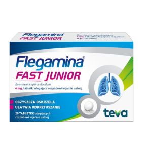 Flegamina Fast Junior, 4 mg, tabletki ulegające rozpadowi w jamie ustnej, 20 szt.