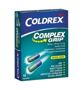 Coldrex Complex Grip, 500 mg + 100 mg + 6,1 mg, kapsułki twarde, 16 sztuk