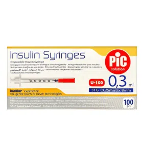 PIC Insulin Syringes,strzyk.insul,jednoraz,0,3ml,31Gx8mm,x100