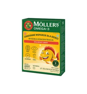 Mollers Omega-3 Rybki Wysoka Koncentr.,żelki,sm.malin.,27szt