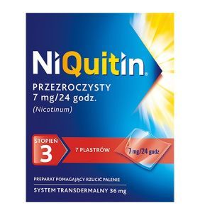 Niquitin przezroczysty, 7 mg/24 h, system transdermalny 36 mg, stopień 3, plastry, 7 szt.
