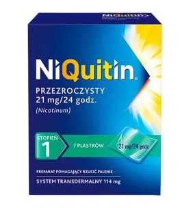 Niquitin przezroczysty, 21 mg/24 h, system transdermalny 114 mg, stopień 1, plastry, 7 szt.