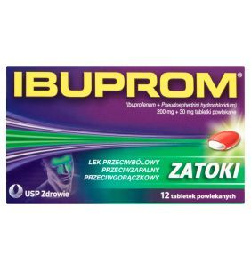 Ibuprom Zatoki, 200 mg + 30 mg, tabletki powlekane, 12 szt.