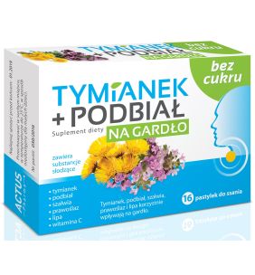 Tymianek + Podbiał, pastylki do ssania na gardło, bez cukru, 16 szt.