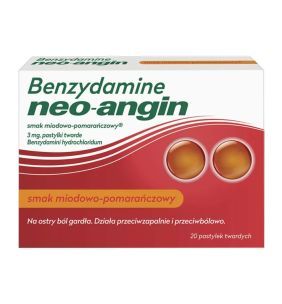 Benzydamine neo-angin, 3 mg, smak miodowo-pomarańczowy, 20 pastylek