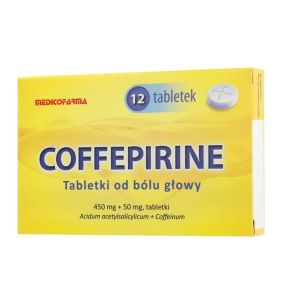 Coffepirine Tabletki od bólu głowy, 450mg + 50mg, tabletki, 12 szt.