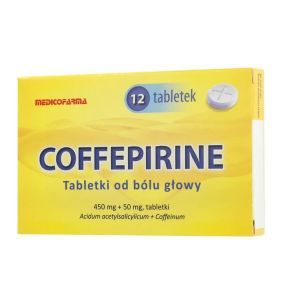 Coffepirine Tabletki od bólu głowy, 450mg + 50mg, tabletki, 12 szt.