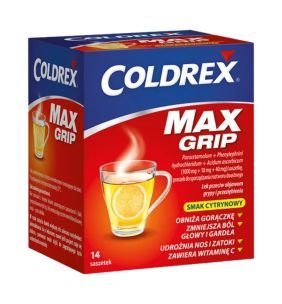 Coldrex MaxGrip (1000 mg +10 mg + 40 mg)/ saszetkę, proszek do sporządzania roztworu doustnego, 14 saszetek.