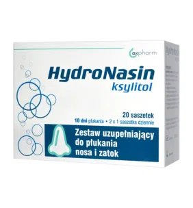 Hydronasin Ksylitol, zestaw uzupełniający do płukania nosa i zatok, 20 saszetek