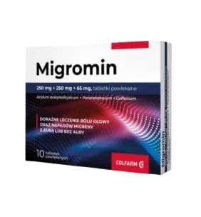Migromin, 250 mg + 250 mg + 65 mg, tabl.powl., 10 szt