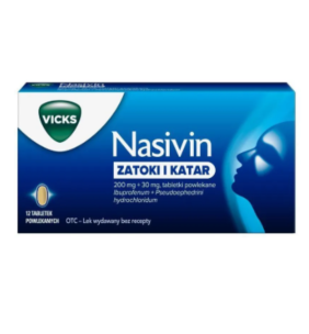 Nasivin Zatoki i Katar, 200mg+30mg, tabl.powl., 12 szt.