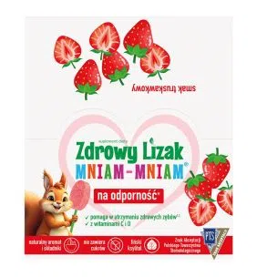 Zdrowy Lizak MniamMniam, na ząbki kości i odporność z witaminą C i D, smak truskawkowy, lizaki, 40 szt.