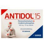 ANTIDOL 15, 500 mg + 15 mg, tabletki, Opakowanie zawiera 10 tabletek.