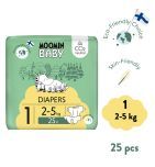 Moomin Baby 1 Newborn 2–5 kg, eko pieluszki, 25 szt.