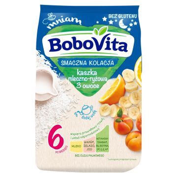 BoboVita, Smaczna Kolacja, kaszka mleczno-ryżowa 3 owoce, 6 m+, 230 g