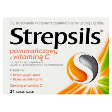 Strepsils pomarańczowy z witaminą C, pastylki twarde, 24 szt.