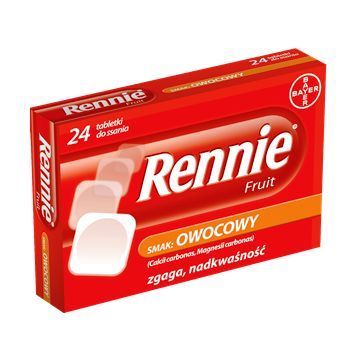 Rennie Fruit, 680 mg + 80 mg, tabletki do ssania, smak owocowy, 24 szt.