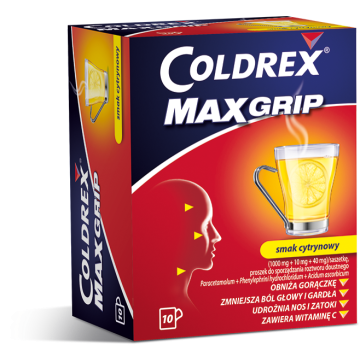 Coldrex MaxGrip, proszek do sporządzania roztworu doustnego w saszetkach, smak cytrynowy, 10 szt.