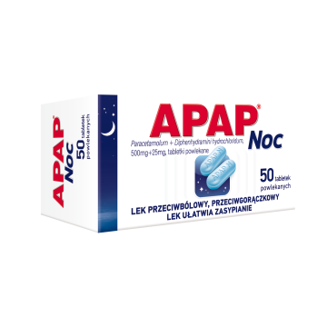 Apap Noc, 500 mg + 25 mg, tabletki powlekane, 50 szt. (butelka)