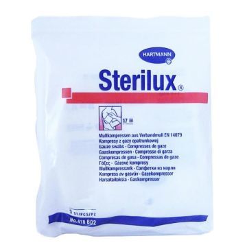 Sterilux, kompresy jałowe 17-nitkowe, 8 warstwowe, 5 cm x 5 cm, 3 szt.