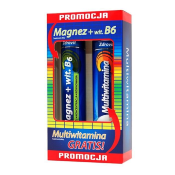 Zestaw Promocyjny Zdrovit Magnez + Witamina B6, tabletki musujące, 24 szt.+ Zdrovit Multiwitamina, 20 szt. GRATIS