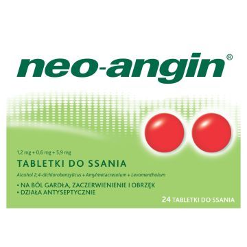 Neo-Angin, 1,2 mg+0,6 mg+5,9 mg, tabletki do ssania, 24 szt.