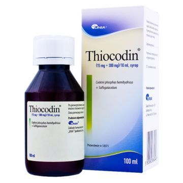 Thiocodin, 15 mg + 300 mg/10 ml, syrop, 100 ml