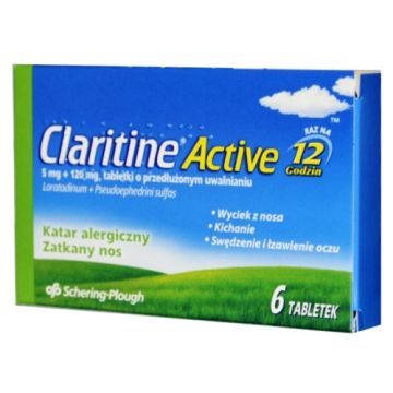 Claritine Active, 5 mg + 120 mg, tabletki o przedłużonym uwalnianiu, 6 szt.