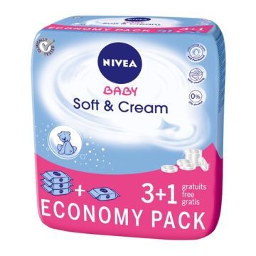 Nivea Baby Soft & Cream, chusteczki dla niemowląt, 4 x 63 szt.