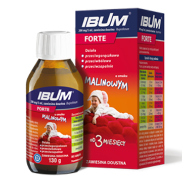 Ibum forte, 200 mg/5 ml, zawiesina doustna o smaku malinowym, 100 g