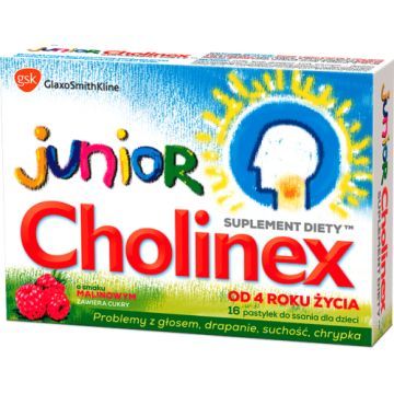 Cholinex Junior, pastylki do ssania, smak malinowy, 16 szt.