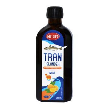 Tran islandzki o smaku pomarańczowym, olej, 250 ml