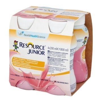 Resource Junior, płyn o smaku truskawkowym, 4 x 200 ml