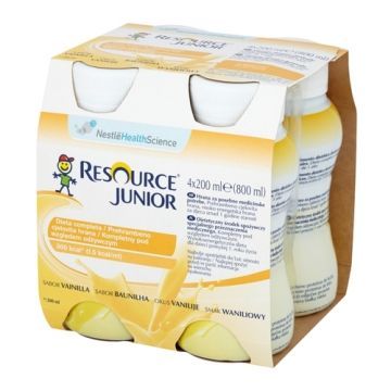 Resource Junior, płyn o smaku waniliowym, 4 x 200 ml